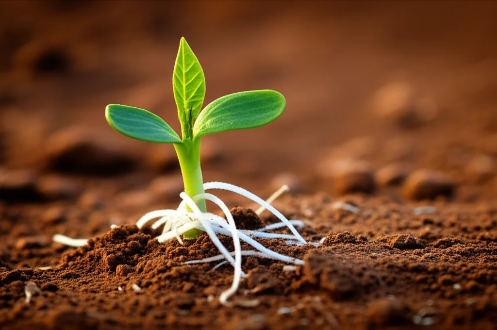 Fotografia macro di una giovane pianta che spunta dal terreno arido, simboleggiando la speranza e la crescita potenziale dell'educazione anche in contesti difficili. Obiettivo macro 100mm, alta definizione, illuminazione controllata per enfatizzare il dettaglio del germoglio.