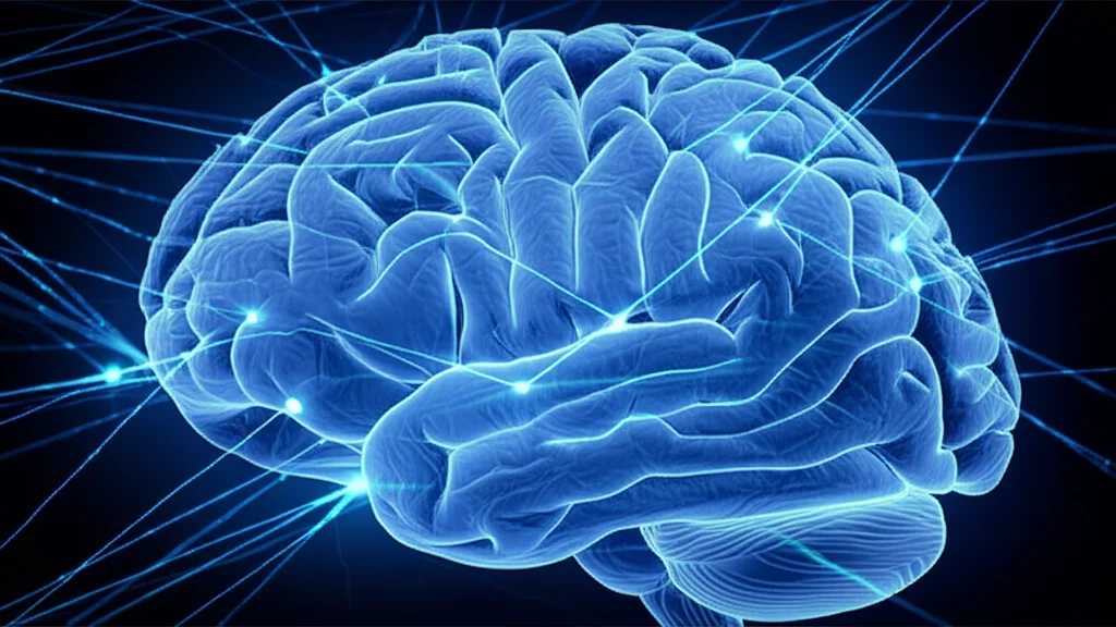 Immagine macro 85mm ad alto dettaglio del cervello umano o di una rete neurale stilizzata, con percorsi luminosi che rappresentano processi cognitivi e formazione di credenze. Illuminazione controllata per enfatizzare la complessità e la funzione.