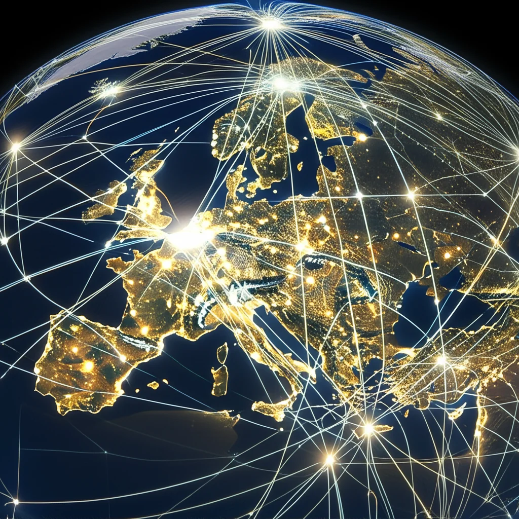 Illustrazione concettuale di una rete neurale sovrapposta a una mappa sismica, con nodi luminosi e connessioni che analizzano i pattern dei terremoti. Wide-angle, 20mm, stile futuristico ma fotorealistico, high detail.