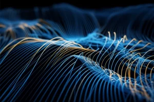Visualizzazione concettuale di un algoritmo che analizza e classifica le deformazioni complesse di una superficie topologica, combinando geometria astratta (grafo delle curve) e calcolo efficiente, stile wide-angle 20mm, sharp focus, high detail, colori blu e oro duotone.