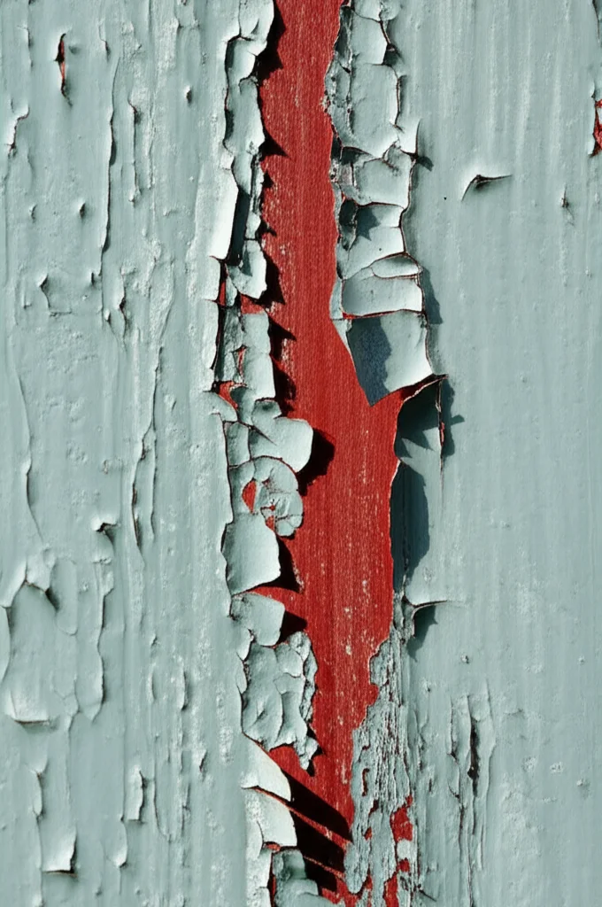 Immagine macro di una vecchia vernice al piombo scrostata su un muro, illuminazione laterale controllata per evidenziare la texture, obiettivo macro 90mm, alta definizione, messa a fuoco precisa sui frammenti di vernice.