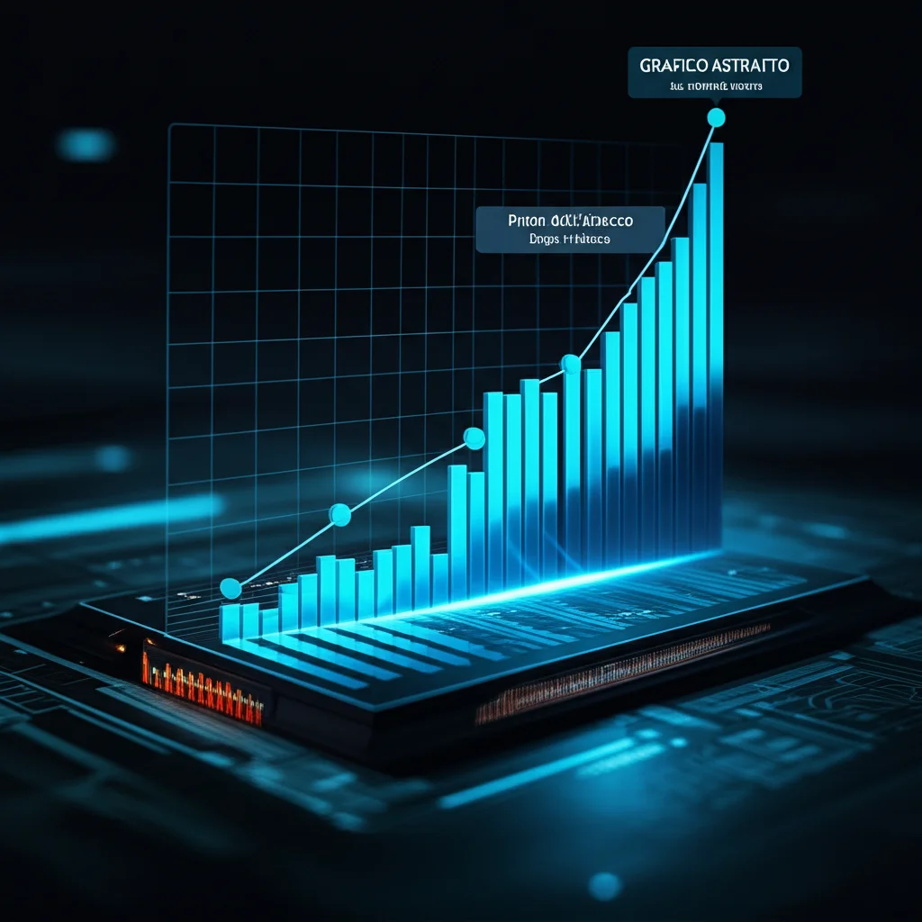 Grafico astratto su sfondo scuro che mostra una linea di performance precipitare da un livello alto (93%) a uno molto basso (22%), con etichette 'Prima dell'Attacco' e 'Dopo l'Attacco', stile high-tech, illuminazione focalizzata sul grafico.