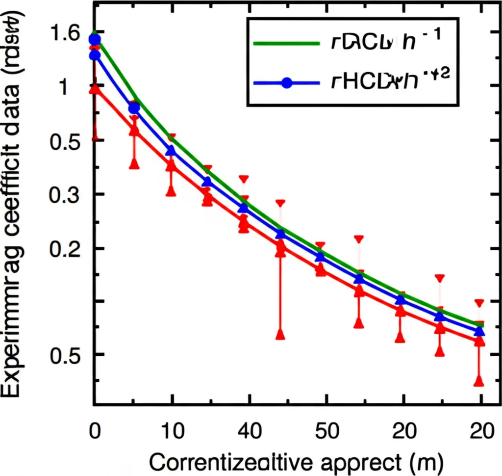 Graph comparing experimental drag coefficient data points to lines representing prediction models for various net types, high detail, precise focusing, controlled lighting.