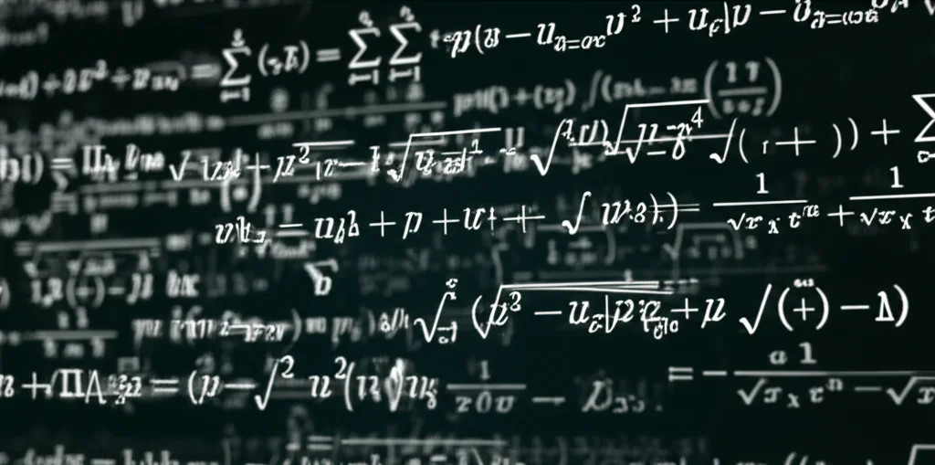 Close-up macro shot of a complex mathematical equation involving Greek letters and subscripts, showing precise focusing and high detail under controlled lighting.