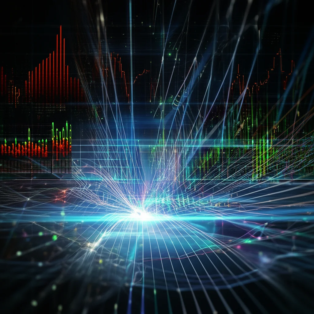 High detail, precise focusing, controlled lighting image of a complex scientific graph representing time-resolved data being processed by an abstract neural network diagram.