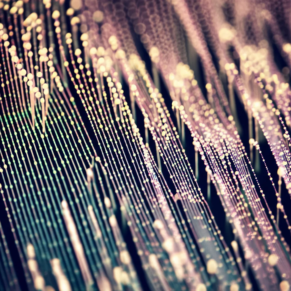 Abstract visual representation of data points showing change over time, with lines diverging upwards, sharp focus, long exposure, digital art style