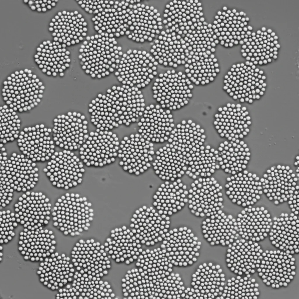 Macro lens, 80mm, high detail, precise focusing, controlled lighting, image showing tiny spherical nanoparticles synthesized hydrothermally.