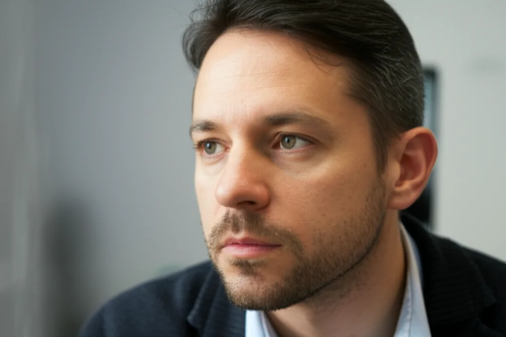 Photorealistic portrait of a person looking thoughtfully into the distance, 35mm portrait, depth of field.