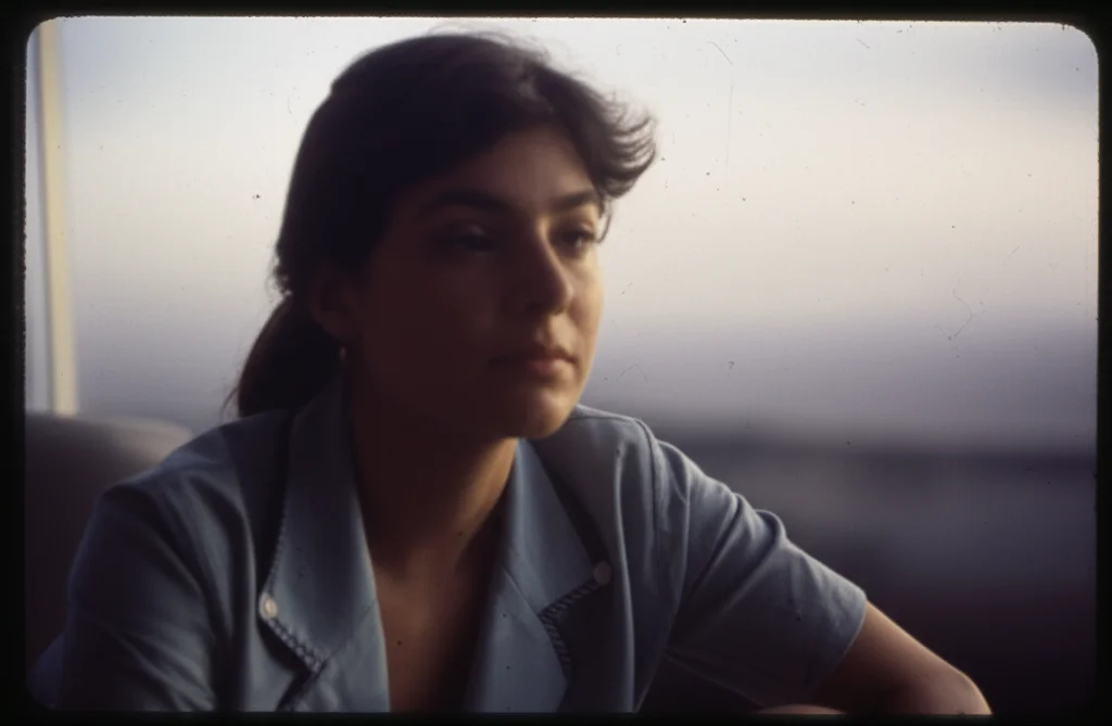 A person sitting alone, looking thoughtful, framed in a 35mm portrait with shallow depth of field, soft focus on the background.