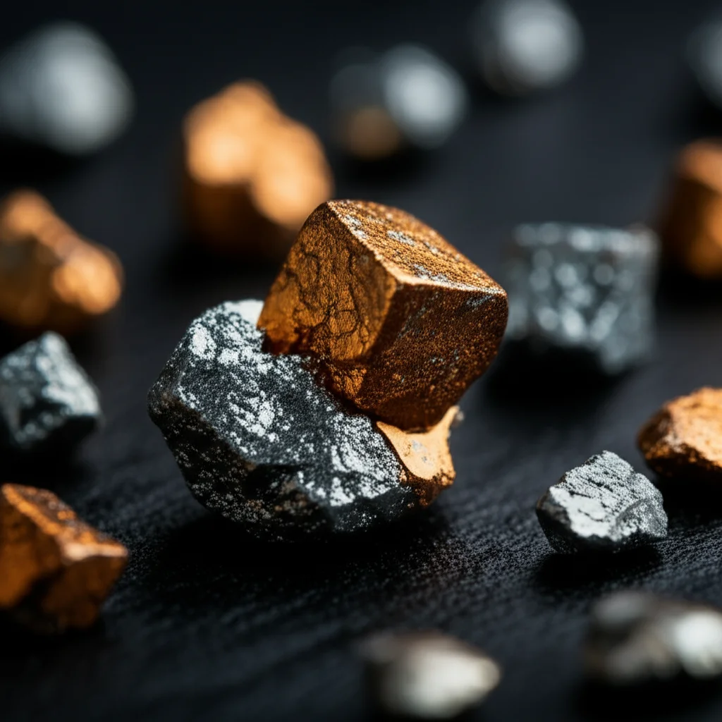 Close-up of shiny rare earth metal ingots produced via a safe, HF-free wet chemistry process, macro lens, 100mm, high detail, precise focusing, controlled lighting, symbolizing cleaner technology.