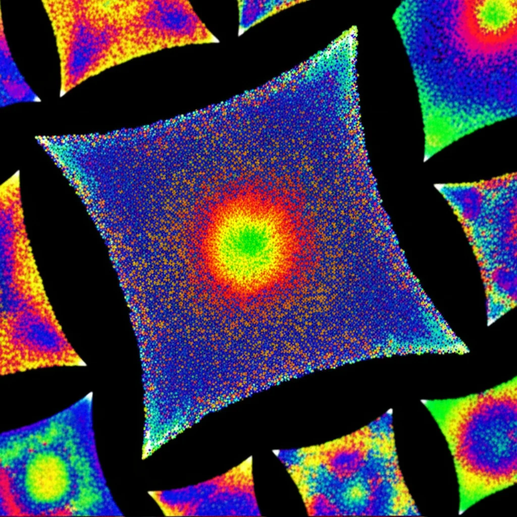 Abstract visualization showing flow cytometry data plots being converted to images and undergoing elastic warping, high detail, precise focusing, controlled lighting.