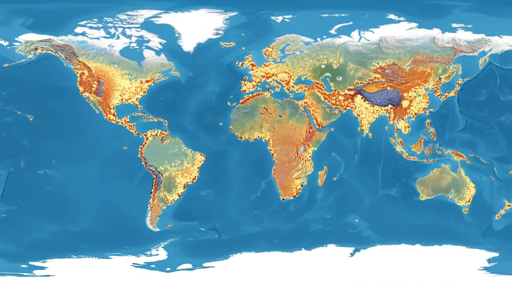 World map with overlaid data points showing climate zones and study locations, high detail, precise focusing, controlled lighting, representing the global scope of the research.