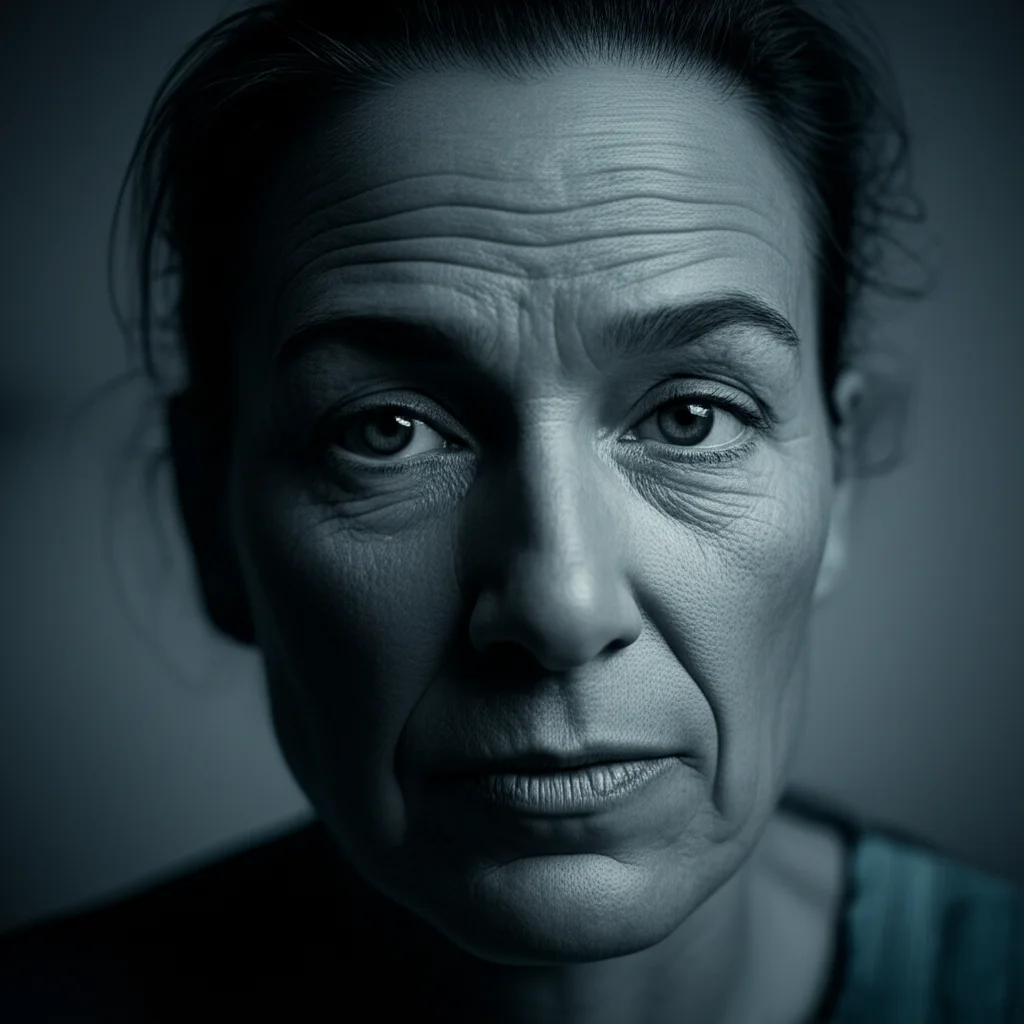 35mm portrait, depth of field, showing a patient looking thoughtful or concerned, subtle blue and grey duotones, representing the human aspect of medical complications.