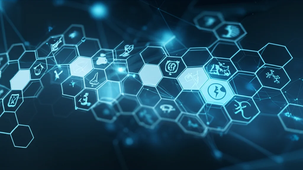 Abstract representation of data analysis with medical symbols, macro lens, 60mm, high detail, precise focusing