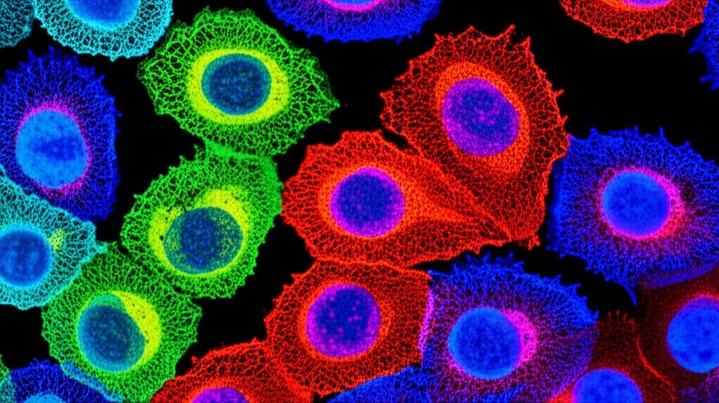 Conceptual image showing a vibrant, persistent population of cellular structures next to a declining, less numerous population, representing the loss of memory T cells without GFI1, macro lens, 100mm, precise focusing.
