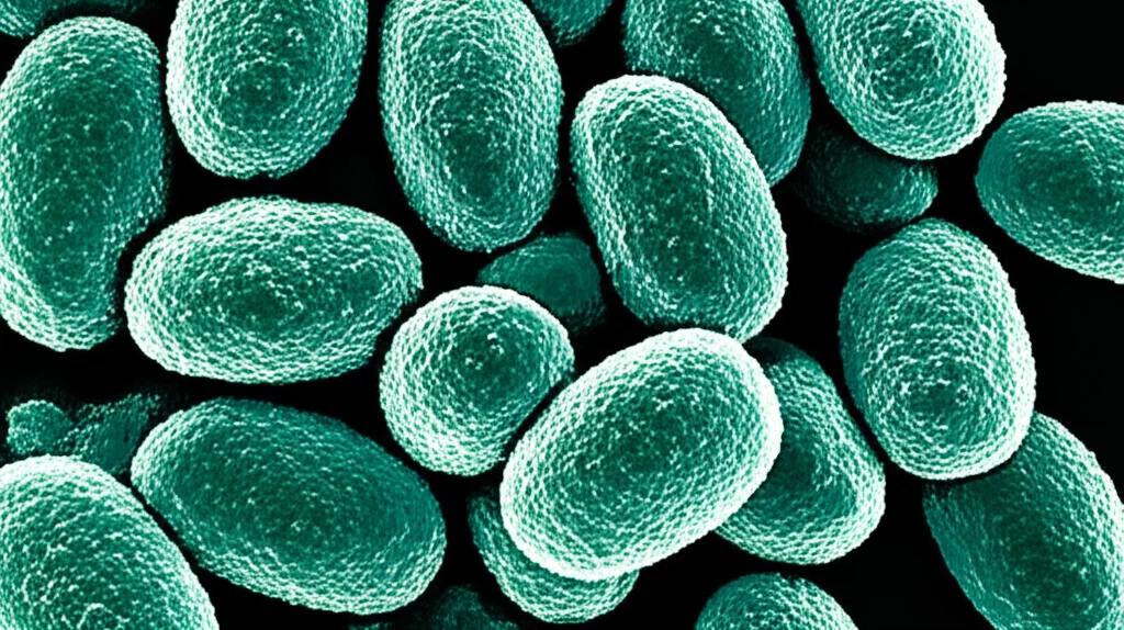 Macro lens 105mm shot of Lassa virus particles, high detail, precise focusing, controlled lighting, against a dark background.