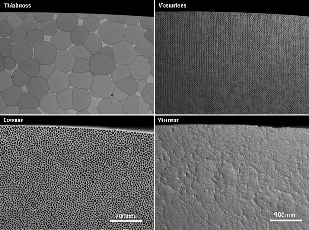 Photorealistic image showing a cross-section of a ductile iron casting with varying thicknesses, illustrating the concept of section sensitivity. The thickest section shows visible chunky graphite defects, while the thinner section shows well-formed graphite nodules. Objects, macro lens, 100mm, high detail, controlled lighting.