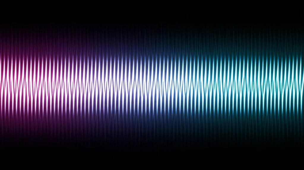 Vibrant abstract representation of brain gamma waves, wide-angle, long exposure, sharp focus.