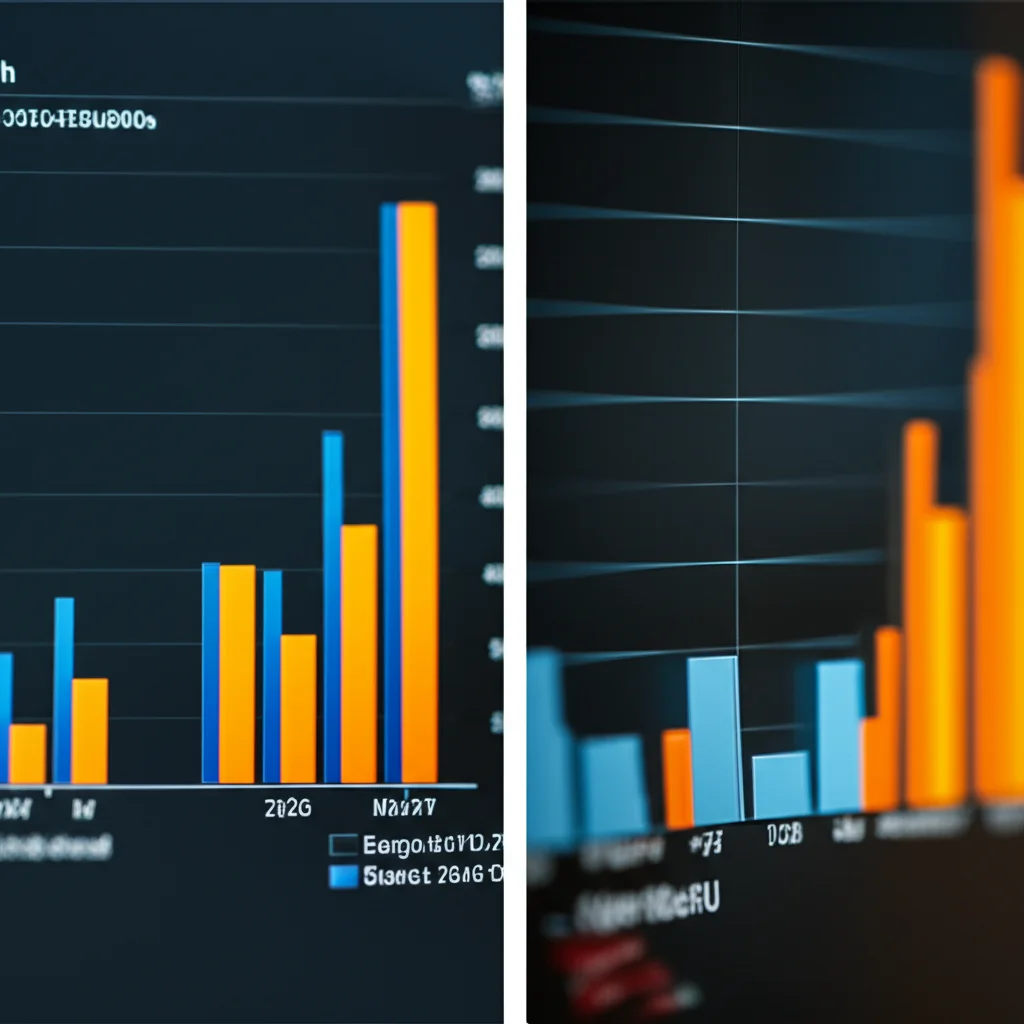 A split image showing two distinct bar charts comparing age distribution data, macro lens, 60mm, high detail, precise focusing, controlled lighting.