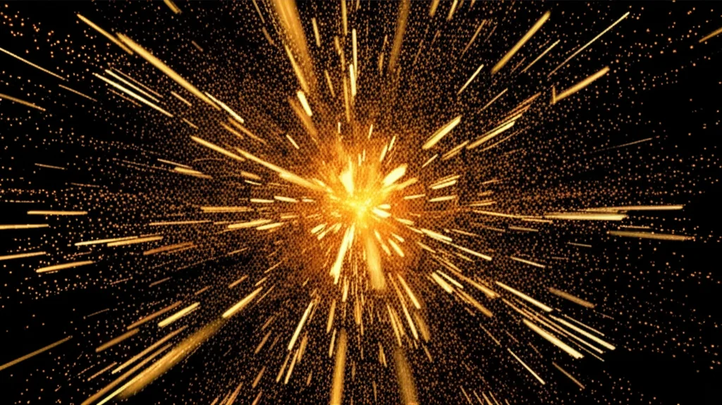 Visual representation of diffusion process, showing particles spreading from a central point in 2D or 3D space, action or movement tracking, fast shutter speed.