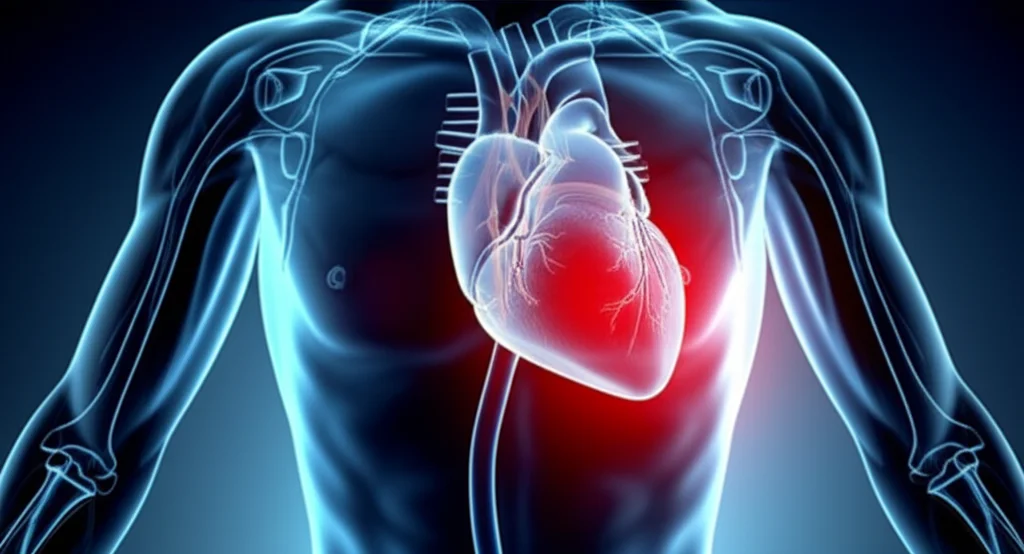 Symbolic image representing the link between diabetes and heart complications. Abstract, controlled lighting, high detail.