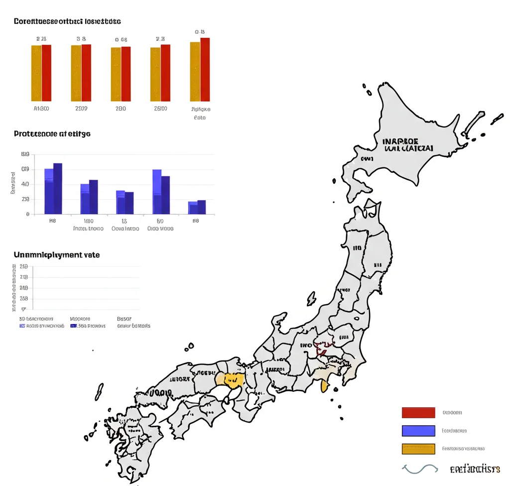 A complex data visualization showing economic indicators for Japanese prefectures. High detail, precise focusing.