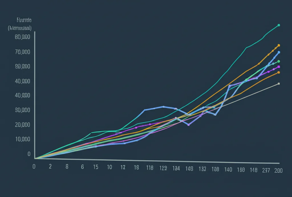 A graph showing historical economic data lines extending into projected future values, representing the backcasting process. Precise focusing, high detail.