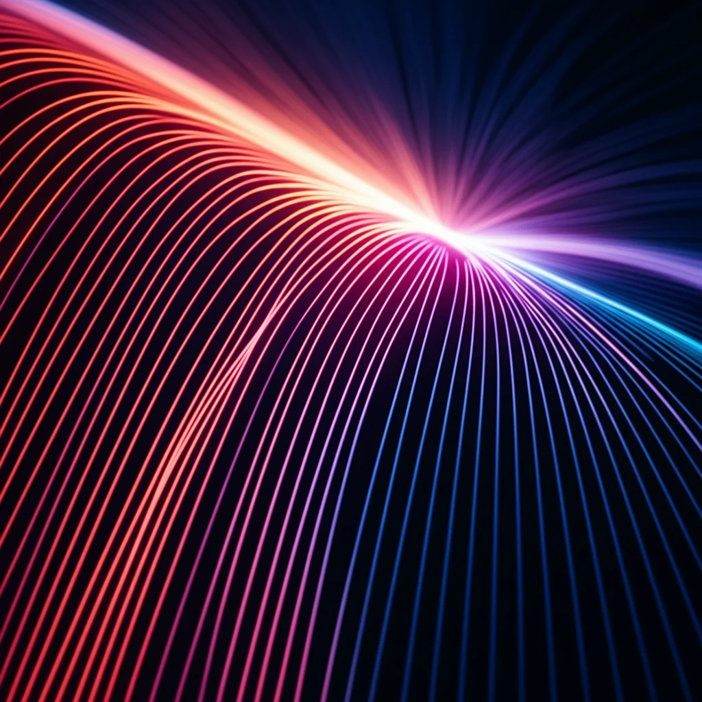 Abstract image representing data curves showing improved QLED performance, such as increased EQE or stable PL intensity, rendered with precise focusing and vibrant colors.