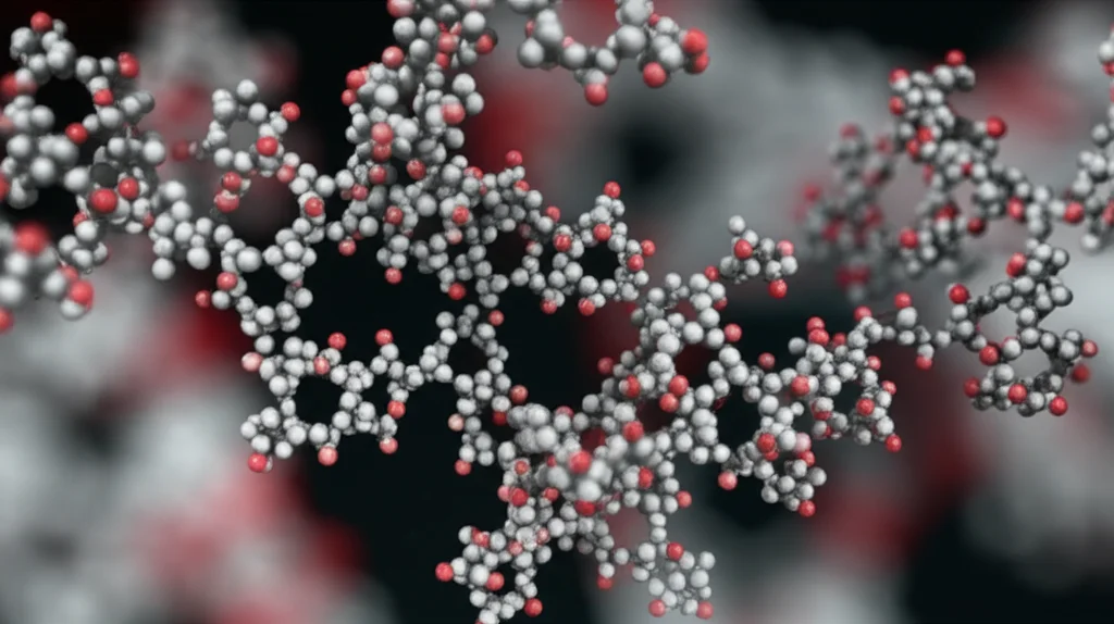 Macro lens, 100mm, high detail, precise focusing: A close-up, photorealistic image showing complex organic molecules forming, perhaps depicting the structure of an isoxazolidine product alongside the simpler alkene starting material, with controlled lighting highlighting the molecular bonds.