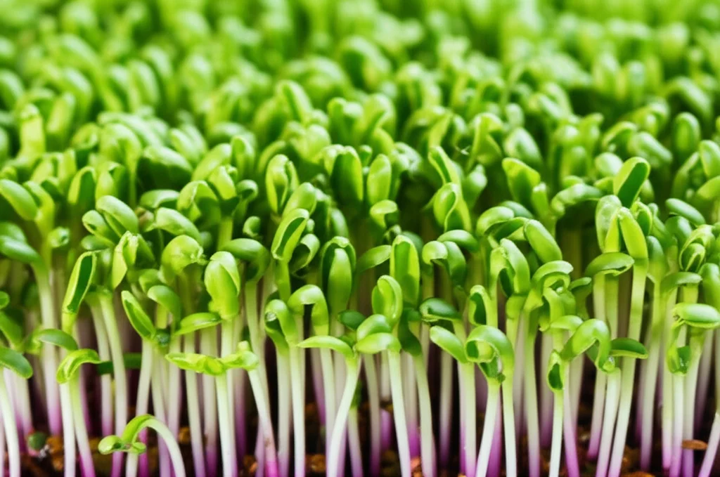 Close-up macro shot of vibrant green Amaranthus viridis sprouts, 60mm lens, high detail, precise focusing, controlled lighting.