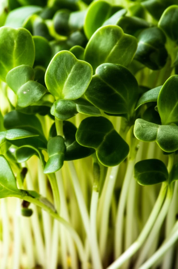 Still life macro shot of a handful of vibrant green Amaranthus viridis microgreens, 100mm lens, high detail, precise focusing, controlled lighting.