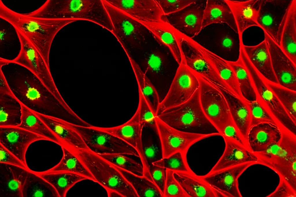 Macro photograph, 70mm lens, of Neospora caninum parasites, glowing faintly with internal calcium indicators, within a host cell culture. The lighting is controlled and slightly dim to emphasize the fluorescence, high detail on the parasitic structures.